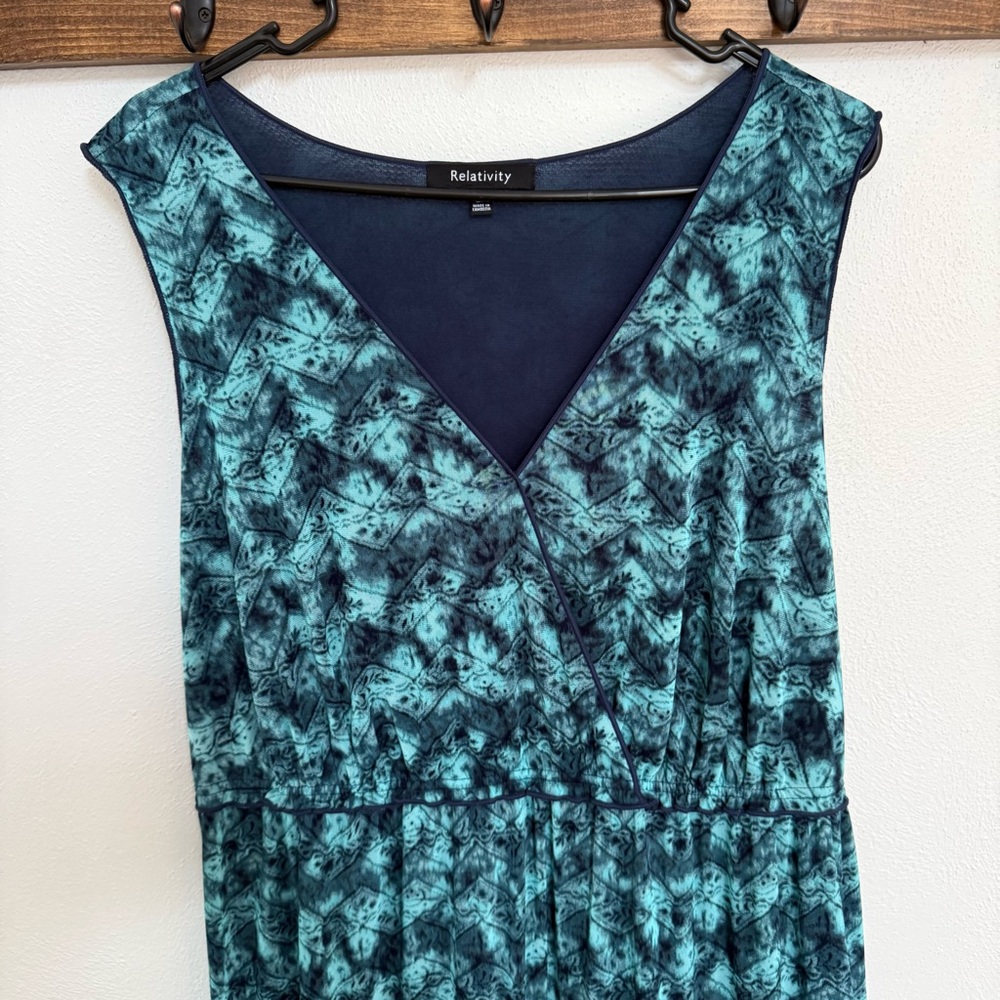Relativity Sleeveless Blue Patterned Maxi Dress - image 2